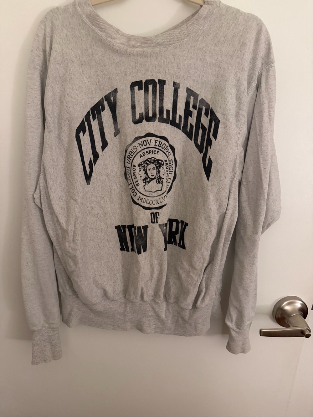 Vintage City College of New York Graphic Crewneck Sweater - Light Gray